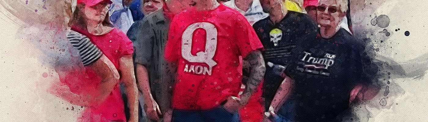 QAnon follower in red shirt