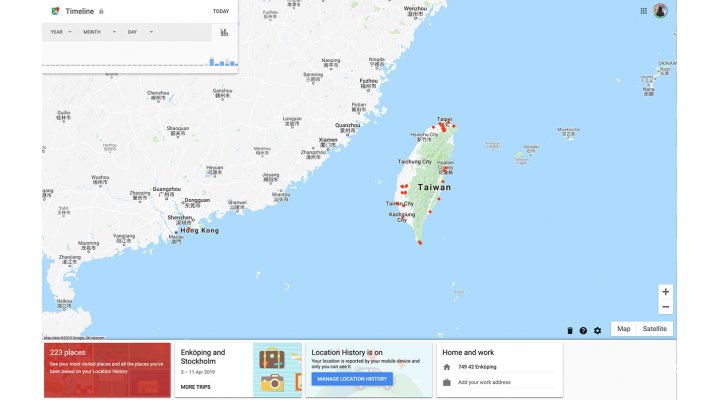 Google map showing my locations when travelling in Taiwan