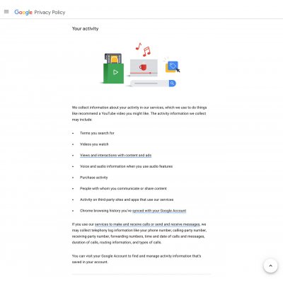 Screenshot from Googles privacy policy