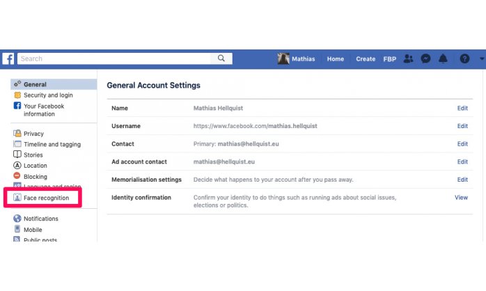 Facebook settings